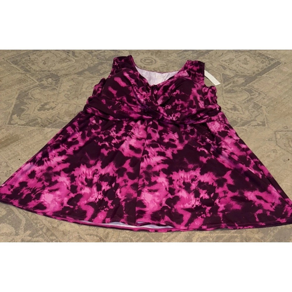 AmberNoon II Dr Erum UPF50‎ Swim Dress W Brief Pink Tie Dye Plus Sz 30W Womens